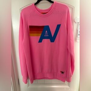 Aviator Nation Pink Crewneck Sweater with Multicolor Logo